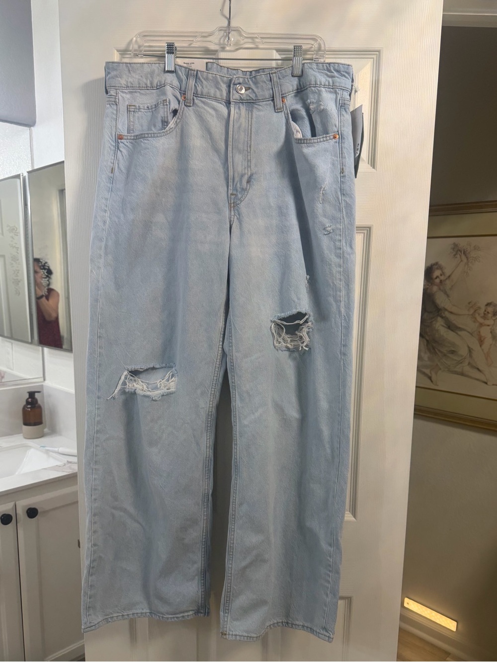 NWT H&M &Denim Light Wash Baggy Distressed Jeans Size 12 Wide Leg Y2K - Picture 2 of 12